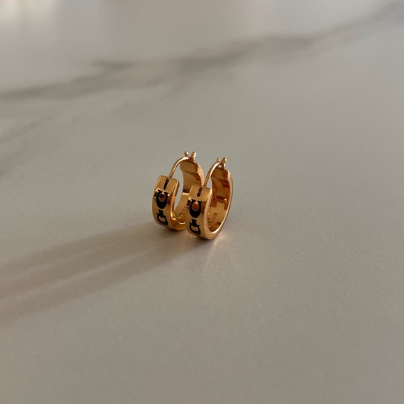 Coach Gold and Black Hoop Earrings - Picture 1 of 6